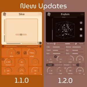 screenshot of two audio plugins, showing that they are updated, slice and frahm