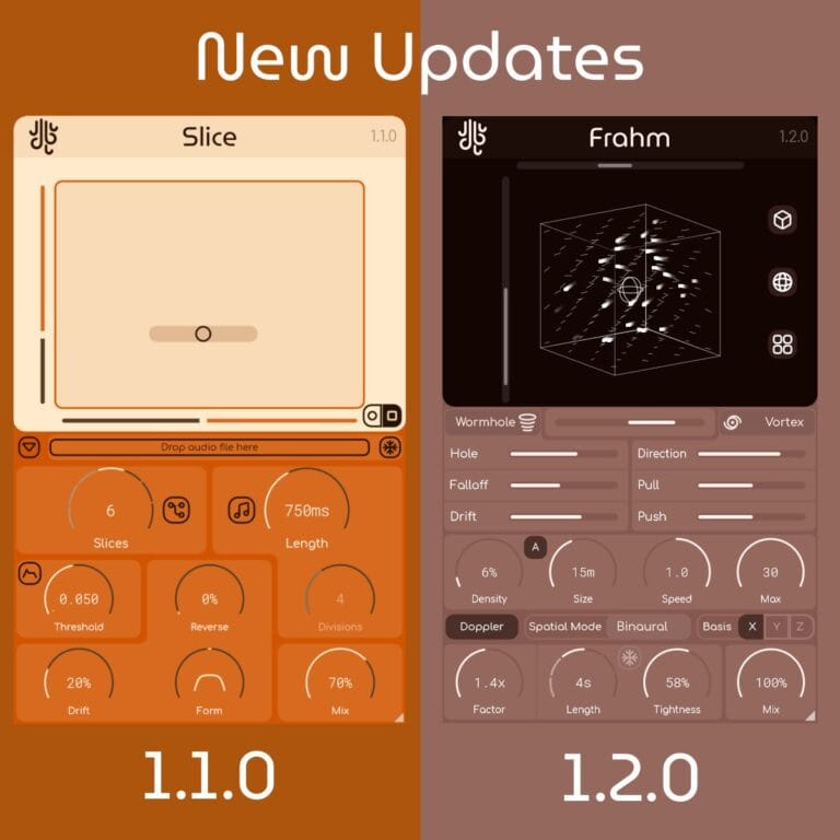 screenshot of two audio plugins, showing that they are updated, slice and frahm