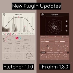 a screenshot of updated interfaces of the fletcher and frahm audio plugins