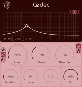 screenshot of codec 2, showing it's crunch control interface