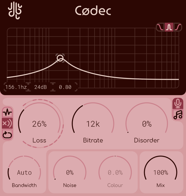 screenshot of codec 2, showing it's crunch control interface
