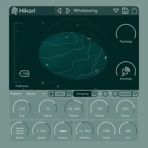 screenshot of the Hikari reverb audio plugin